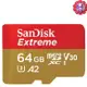 SanDisk 64GB 64G microSD【170MB/s Extreme】microSDXC micro SD SDXC 4K U3 A2手機記憶卡