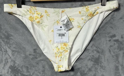 O’Neill Tatiana Floral Rockley Bikini Bottoms XL Yellow White Ribbed Swim NWT