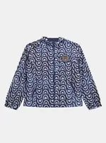 GUESS Blue Floral Tile Print Hooded Windbreaker Size: 8, Polyester