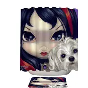 Faces of Faery #41 Girl with Adorable Maltese Dog Shower Curtain