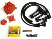 DISTRIBUTOR CAP ROTOR SPARK PLUG WIRE KIT FOR 99-00 HONDA CIVIC B16 EK BLACK B (for: Honda)