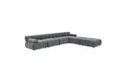 Foret 6 Seater Arm Sofa Modular Ottoman Velvet Tufted Lounge Couch Chaise Dark Grey