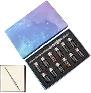 Glass Dip - Glittering Starry Calligraphy Glass Dip Pens and Ink Set, 12 Colors Inks - Calligraphy Fountain Kit, Crystal Glass Pens for Signatures, Handwriting, Business