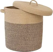 Extra Large Storage Basket with Lid 60L, 16"Wx18"H Woven Laundry Basket with Handle Jute Laundry Basket, Wicker Basket Blankets Pillows Storage in Living Room Baby Nursery, Jute/Black Mix with Lid