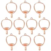 10Pcs Fan Shaped Alloy Open Back Bezel Pendants Resin Frame, Rose Gold