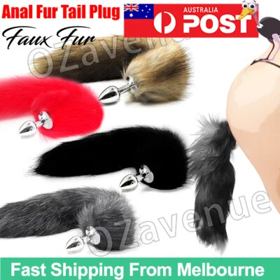 Stainless Steel ANAL BUTT PLUG Faux Fur Fox Cat Tail Metal Sex Toy AU Seller