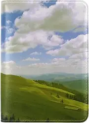 [ZHUOYUETT] Slopes Hills Green Leather Passport Holder Cover Case Travel One Pocket