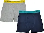 [Calvin Klein] Little/Big Boys' Assorted Boxer Briefs (Pack of 2) (Navy/Teal/Gray/Yellow)