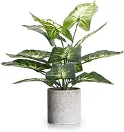 Velener 15" Artificial Potted Green Leaf Plant in Pot for Desk Top Decor (Taro Leaf)