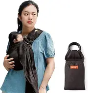 Mamaway Baby Ring Sling Carrier - Newborn and Toddler Sling (Supports up to 154lbs), IHDI Certified, Rayon & Linen Made, Soft & Breathable, Nylon 66 Safety Rings, Storage Pocket Design, Charcoal