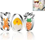 3-Piece Easter Cookie Cutter Set - Carrot, Egg, Bunny Shapes | Stainless Steel Holiday Baking Supplies | Festive Party Decorations