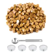 600 Pcs Gold Wax Seal Beads Octagon Sealing Wax Beads with 1 Melting Spoon and 4