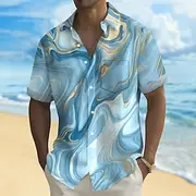 Men's Marble Abstract Liquid Art Shirt Summer Shirt Button Up Shirt Short Sleeve Fashion Casual Outdoor Vacation Dailywear Summer Spring Turndown 3D Print Coll