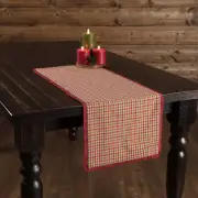 New Primitive Christmas Homespun Green Red Checked Plaid Table Runner 36"