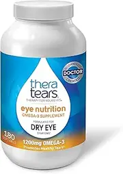 Thera Tears 1200mg Omega 3 Supplement for Eye Nutrition, Organic Flaxseed Triglyceride Fish Oil and Vitamin E, 180 Count