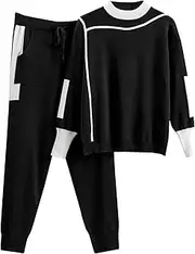 [Uillui] Women's Two Piece Outfits Sweater Sets Oversized Lounge Set Comfy Knit Pullover and Pants Jogger Sets Sweatsuits