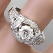 Unique 3.90CT Round & Baguette Shape White Solitaire Wedding Ring In 935 Silver