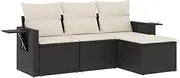 vidaXL Garden Sofa Set - Black PE Rattan Outdoor Furniture/Patio Modular Lounge with Cushions and Side Tables - Weather and UV Resistant