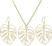 [Modpide] Green Enamel Monstera Leaves Drop Earrings Necklace Set Tropical Palm Tree Leaf Jewelry for Summer