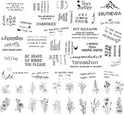 BUYLONG Realistic Temporary Tattoos - 50 Tiny Fake Tattoos, 30 Motivational Text Tattoos, 20 Wildflower Bouquet Stickers for Adult Women Face Body Hands