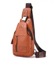 Sling Bag Genuine Leather Crossbody Backpack Outdoor Travel Chest 095-brown3