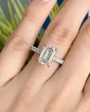 2.50Ct Emerald-Cut Moissanite Solitaire Engagement Ring 14K White Gold Plated