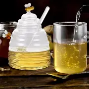 Honey Jar Clear Glass Honey Dispenser with Dipper Stick and Lid Large xiOru