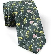 [KAWAMOUSE] ( Gentle Watercolor Floral Wildflowers ) Fashion Novelty Necktie, Conversation Neckwear Ties Great for Party and Events, As Shown