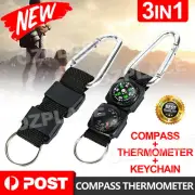 3-in-1 Compass Thermometer Keyring Camping Carabiner Keychain Hiking Snap Hook