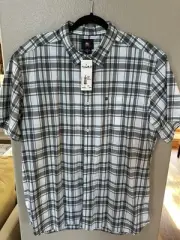 NWT QUICKSILVER MEN’s XXL BUTTON DOWN BLACK/WHITE SHORT SLEEVE