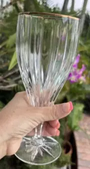 6 Mikasa GOLDEN TIARA Crystal Wine Tea Glasses Ribbed w/ Gold Rim 8 3/4" Germany