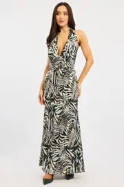 Black Animal Print Cowl Neck Maxi Dress - Size 16XL, Women's Maxi Dress