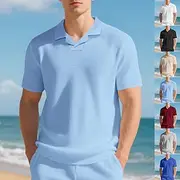 Men's Golf Shirt Golf Polos Shirts Work Casual Lapel Short Sleeve Basic Modern Plain Jacquard Summer Regular Fit Black White Red Royal Blue Khaki Light Grey Go