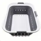 42L Collapsible Plastic Laundry Basket- Space Saving Hamper/Basket - White/DGrey