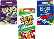 Mattel Flip, Phase 10 and Skip-Bo Card Game, Combo Pack of 3