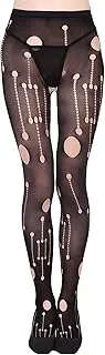 [SNDE] Ladies Patterned Fishnet Tights Geometric Circle Design Black Black One Size, black, One size