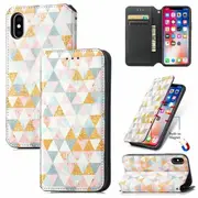 CaseNeo For Apple iPhone X /XS Leather Wallet Flip Case With RFID Blocking Credit Card Holder Slots Cover - Nordic Rhombus
