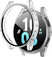 THRE【2 Pack】For Samsung Galaxy Watch 7 Screen Protector Case Cover 44mm size Hard PC Material, Comprehensive Protection with Tempered Glass, precise Cutouts (Clear+Clear, SamsungGalaxy Watch 7 44mm)