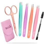 6 PCS Tweezers Set for Women Eyebrow Tweezers with Curved Scissor for Ingrown...