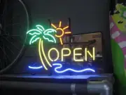 Plam Tree Open Sun 24"x20" Neon Sign Lamp Light Hanging Nightlight Business EY