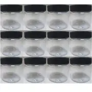 12 Pet Plastic 2 Oz Empty Clear Cosmetic Jar Cap Creams Makeup Travel
