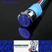 5 x 16mm Metal Push Button Switch Blue LED 12V-24V Pre-Wired Self-Rest Switch