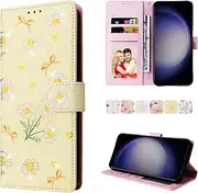 [YocoverTech] for Samsung A54 5G Case,for Galaxy A54 5G Wallet Case,RFID Blocking-3 Card Slots Beautiful Flowers PU Leather Magnetic Kickstand Women Girls Protective Cover-Yellow Daisy