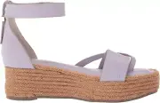 New Franco Sarto Verita Leather Espadrille Platform Wedge Sandals Lilac Size 6.5