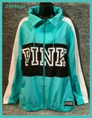Victoria's Secret Pink Campus Colorblock Full Zip Jacket Lined Aqua Blue M L NIP