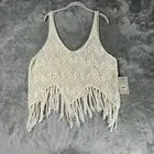 Wrangler Retro Crop Top XL Cream Fringe Knit Boho Western Country Festival