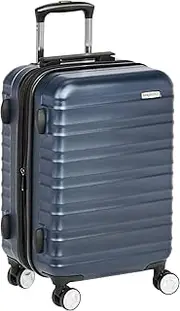 [Amazon Basics] Premium 53cm Carry On Luggage, Suitcase With Wheels (8 Spinner Wheels), TSA Lock, Expandable Space, Interior Divider and Pocket For Dry and Damp Clothes, Navy Blue