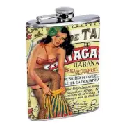Vintage Cuban Cigar Box Sexy Girl 8oz Stainless Steel Flask Drinking Whiskey
