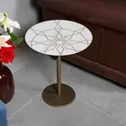 White Marble Coffee Table with Brass Inlay, Round Side Table, Corner table