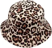[Minkissy] Leopard Bucket Hat for Women Fashionable Sun Protection Lightweight Fisherman Cap for Outdoor Activities Fits Black